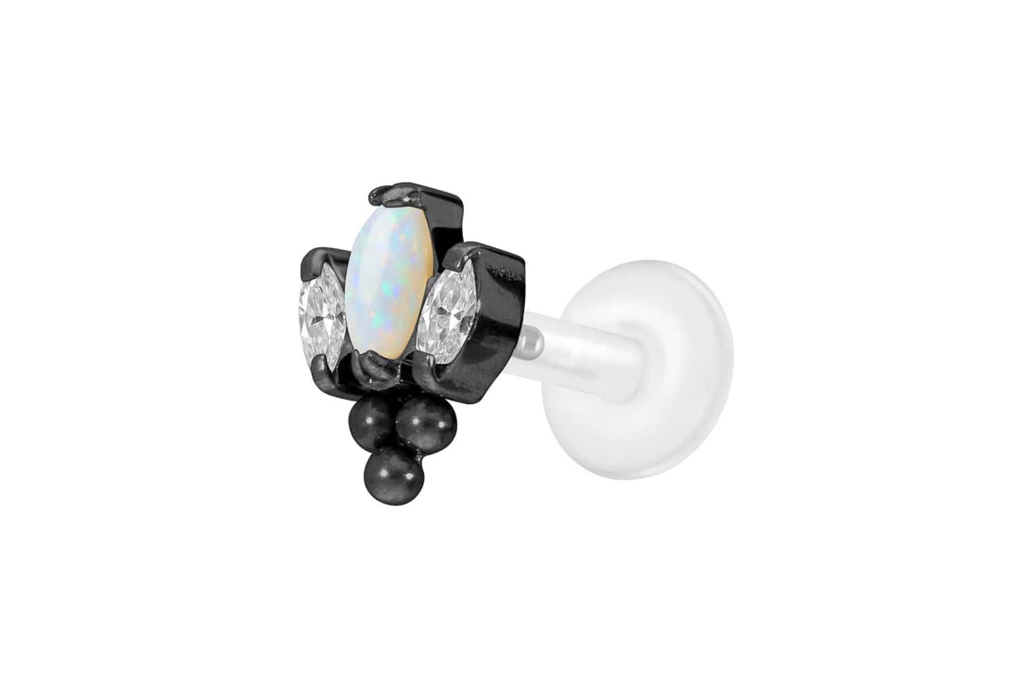 PTFE Labret Piercing mit Innengewinde + Titan-Aufsatz LOTUSBLÜTE + 3 KUGELN